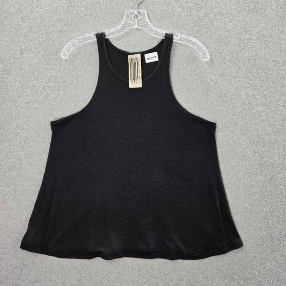 Free People Women Tank Top M Black Ribbed Round Neck Pullover Sleeveless